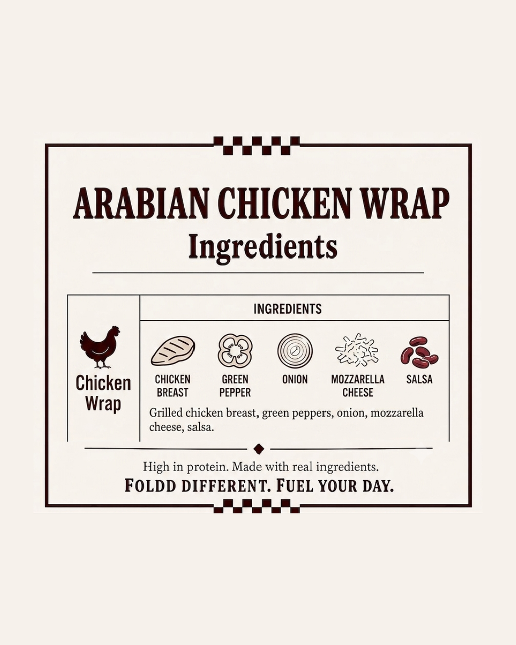 Arabian Chicken Wrap (NO BEANS NO RICE)